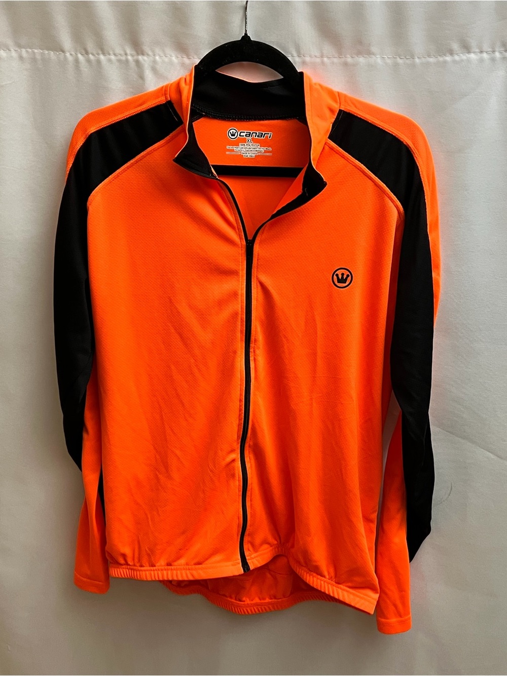 Canari XL Cycling Jersey Neon Orange Black Full Zip Long Sleeve Bike Shirt